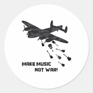 Make Music Not War Aeroplane Guitar Love Peace Pac Classic Round Sticker