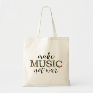 Make music not war floral tote bag