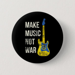 Make Music Not War Vintage Guitar Lovers & Pea 6 Cm Round Badge