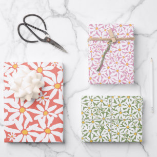 Make My Daisy - Pink, Coral, Green Wrapping Paper Sheet