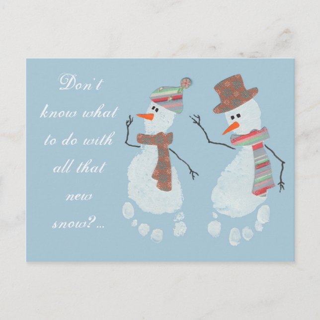 Make New Snow Friends - Baby Footprint Snowmen Postcard (Front)