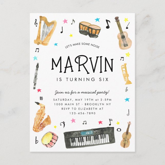 Make Noise Instrument Musical Notes Music Birthday Postcard (Front)