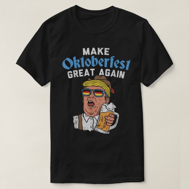 Make Oktoberfest Great Again Funny Trump Drink Bee T-Shirt (Design Front)