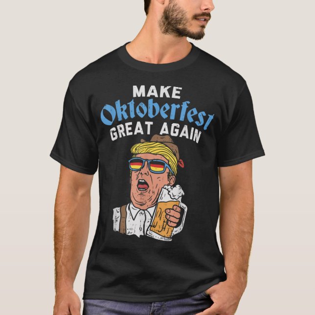 Make Oktoberfest Great Again Funny Trump Drink Bee T-Shirt (Front)