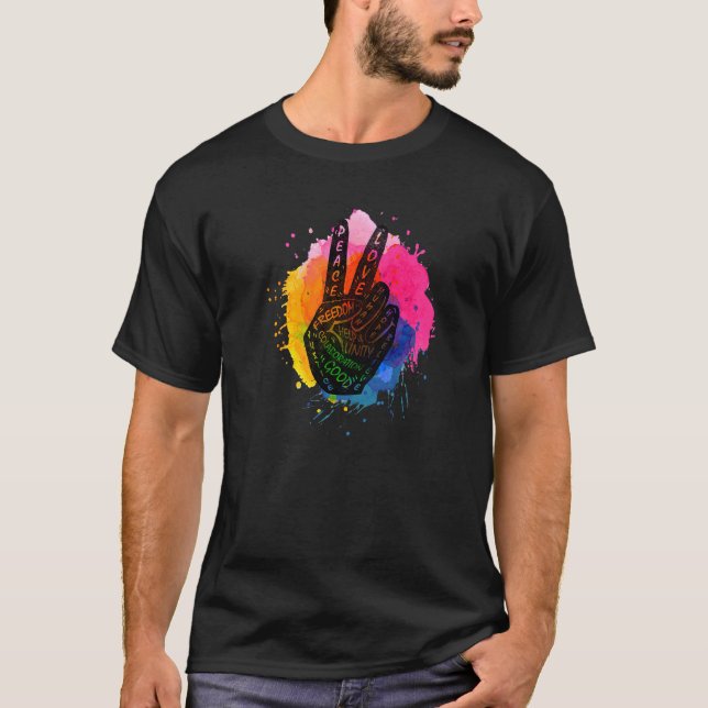 Make Peace Not War  Peace Hand Sign  10 T-Shirt (Front)