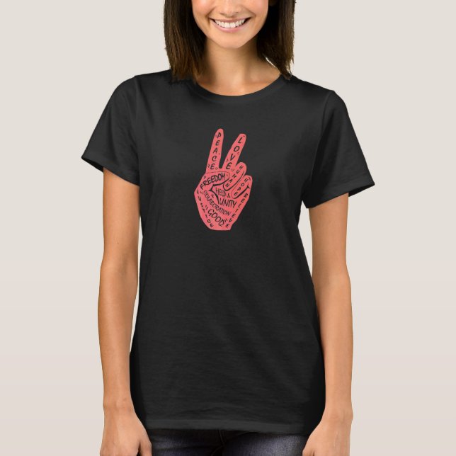 Make Peace Not War  Peace Hand Sign  14 T-Shirt (Front)