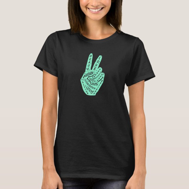 Make Peace Not War  Peace Hand Sign  16 T-Shirt (Front)