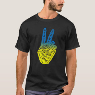 Make Peace Not War Peace Hand Sign Blue Yellow T-Shirt
