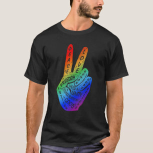 Make Peace Not War  Peace Hand Sign Rainbow Lgbtq  T-Shirt