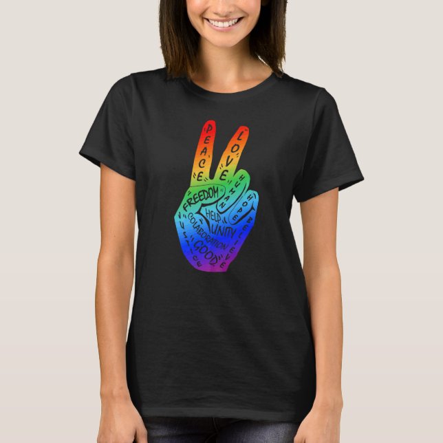 Make Peace Not War  Peace Hand Sign Rainbow Lgbtq  T-Shirt (Front)