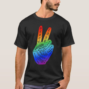 Make Peace Not War  Peace Hand Sign Rainbow Lgbtq  T-Shirt