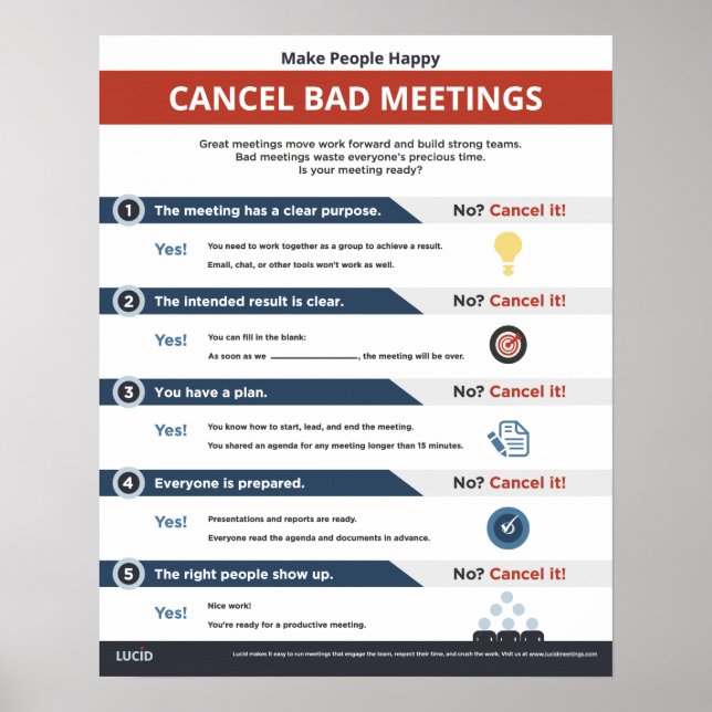 Make People Happy: Cancel Bad Meetings Poster (Front)