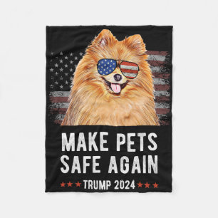 Make Pets Safe Again Pomeranian Dog Trump Fleece Blanket