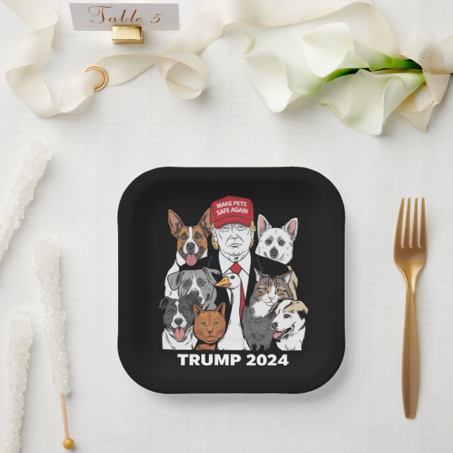 Make Pets Safe Again Trump 2024 Save Our Pets Paper Plate (Wedding)