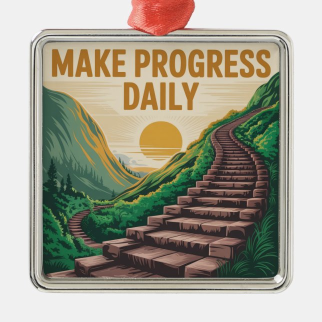 Make Progress Daily Metal Tree Decoration (Front)
