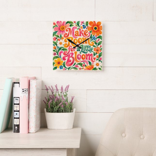 Make Room For A Little Bloom Retro Wall Clock (Reading Room)