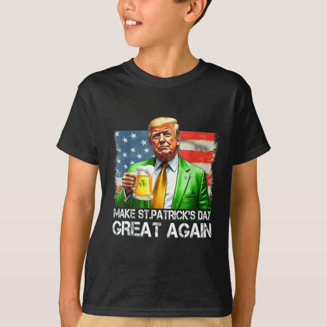 Make Saint Patrick's Day Great Again Usa Flag Funn T-Shirt (Front)