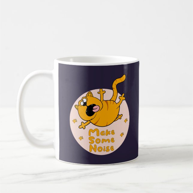 Make some noise Kawaii Funny orange cat jumping  Coffee Mug (Left)