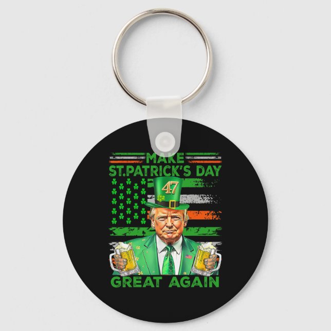 Make St Patrick's Day Great Again Flag Funny Trump Key Ring (Front)