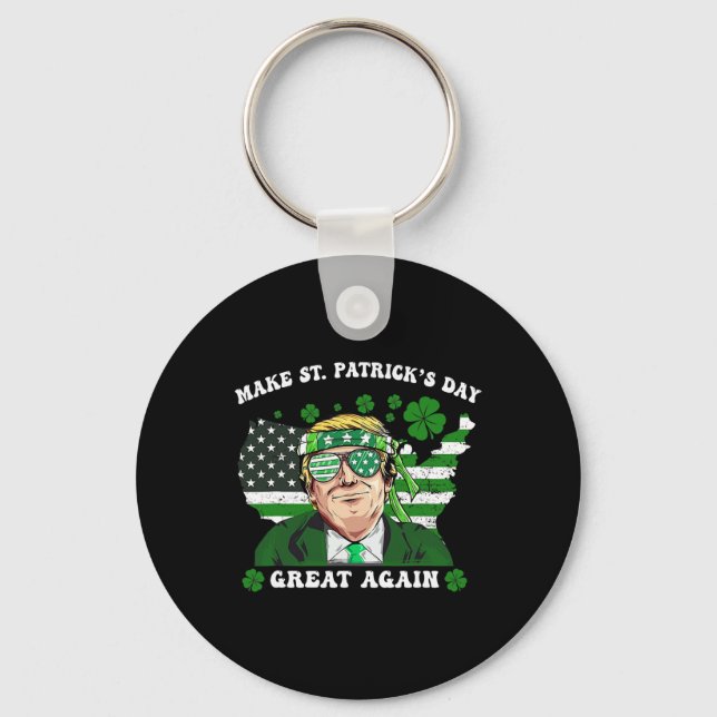 Make St Patrick's Day Great Again Funny Trump 1  Key Ring (Front)