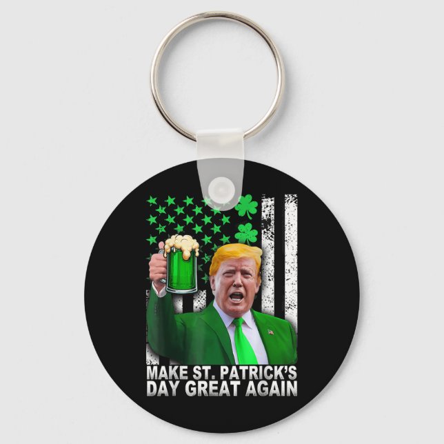 Make St Patricks Day Great Again Funny Trump Men W Key Ring (Front)