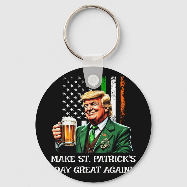 Make St Patricks Day Great Again Funny Trump Men W Key Ring (Front)