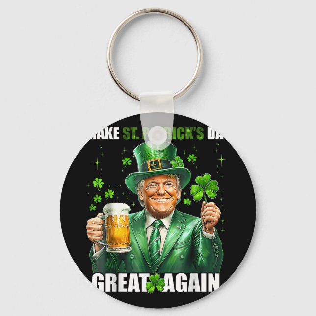 Make St Patricks Day Great Again Funny Trump Men W Key Ring (Front)