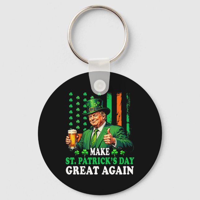 Make St Patricks Day Great Again Funny Trump Men W Key Ring (Front)