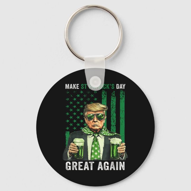 Make St Patricks Day Great Again Funny Trump Mens  Key Ring (Front)