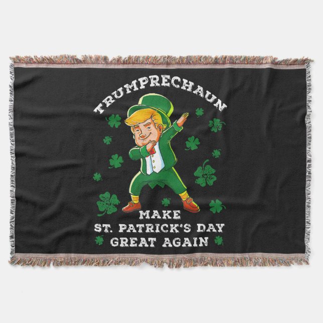 Make St Patrick's Day Great Again Funny Trump Throw Blanket (Front)