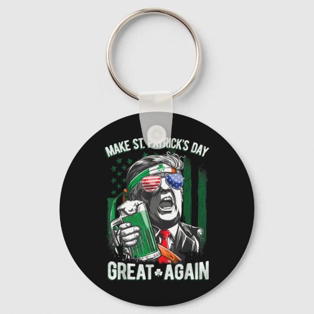 Make St Patrick's Day Great Again Lucky Trump Beer Key Ring (Front)