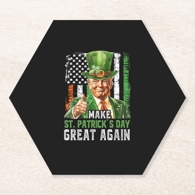 Make St Patrick's Day Great Again Shamrock Trump A Paper Coaster (Front)