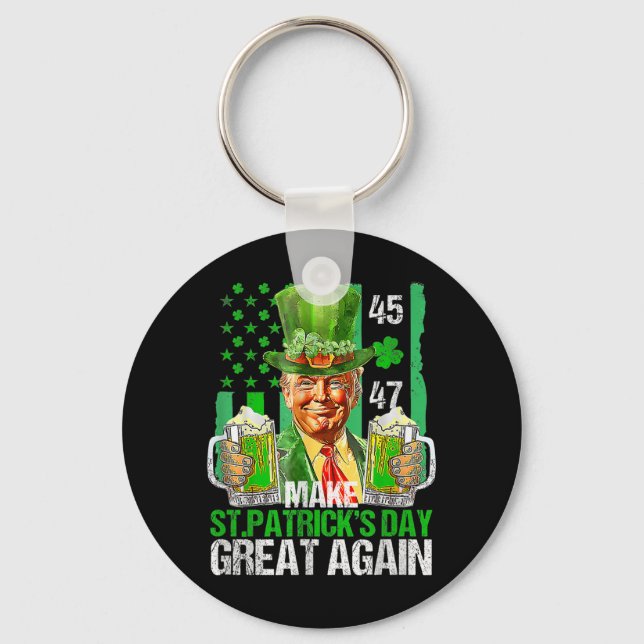 Make St Patricks Day Great Again Shamrock Trump Am Key Ring (Front)