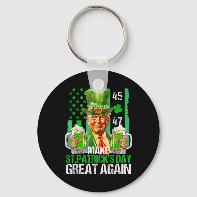 Make St Patricks Day Great Again Shamrock Trump Am Key Ring (Front)
