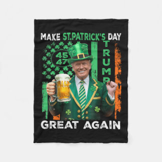 Make St Patricks Day Great Again Usa Flag Shamrock Fleece Blanket