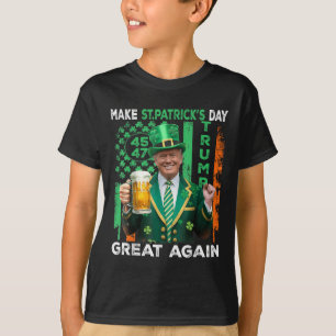 Make St Patricks Day Great Again Usa Flag Shamrock T-Shirt