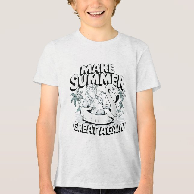 Make Summer Great Again Funny Trump Flamingo Float Tri-Blend Shirt (Front)
