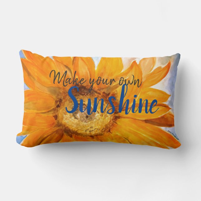 Make Sunshine Sunflower Art Lumbar Accent Pillow (Front)