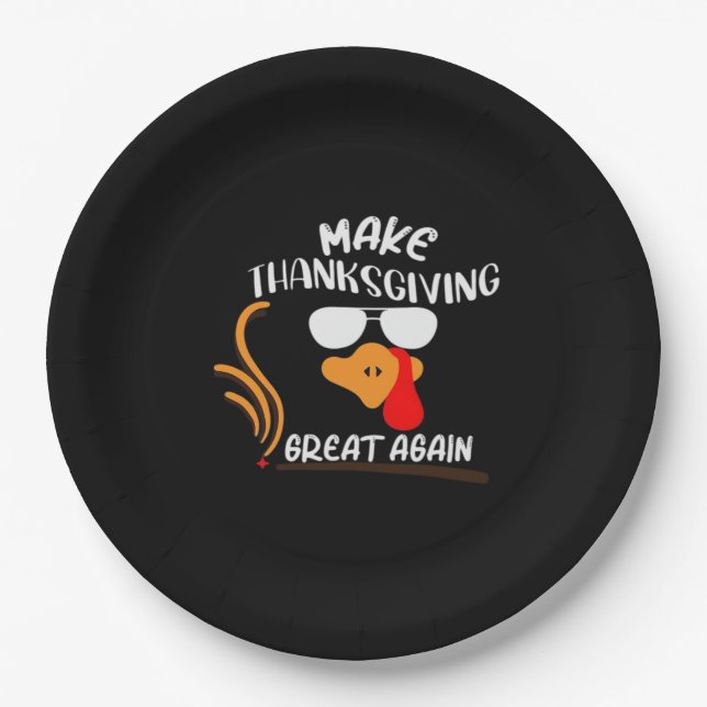 Make Thanksgiving Great Again, Funny Turkey Meme Paper Plate (Front)