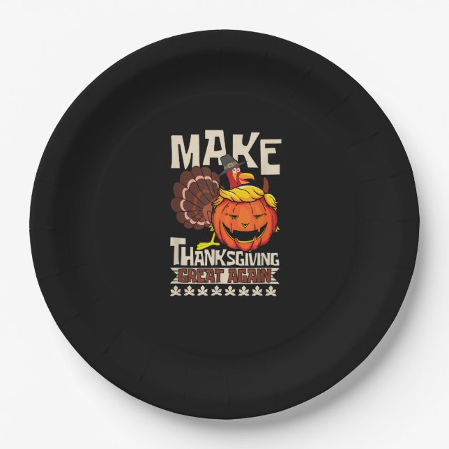 Make Thanksgiving Great Again Funny Turkey Trumpki Paper Plate (Front)