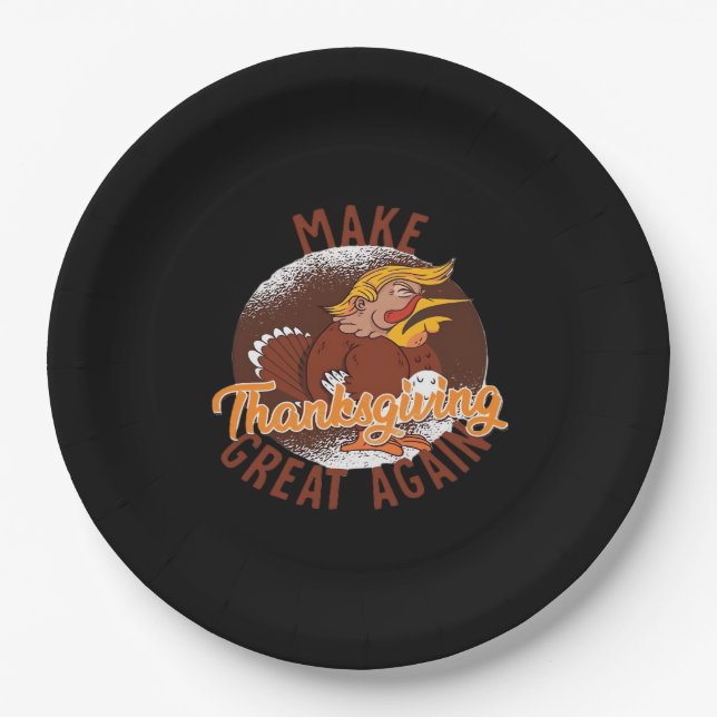 Make Thanksgiving Great Again Funny Turkey Trumpki Paper Plate (Front)