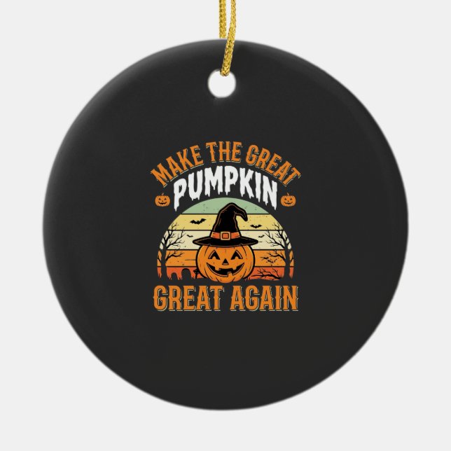Make The Pumpkin Great Again Halloween Design_1 Ceramic Tree Decoration (Front)