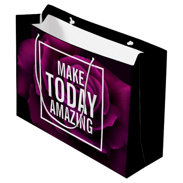 Make today Amazing Purple Rose Inspirational Large Gift Bag (Front Angled)