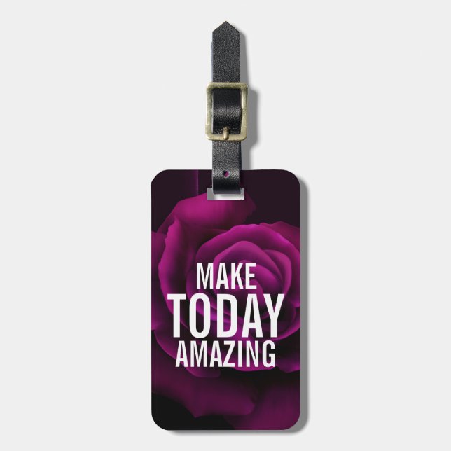 Make today Amazing Purple Rose Inspirational Luggage Tag (Front Vertical)