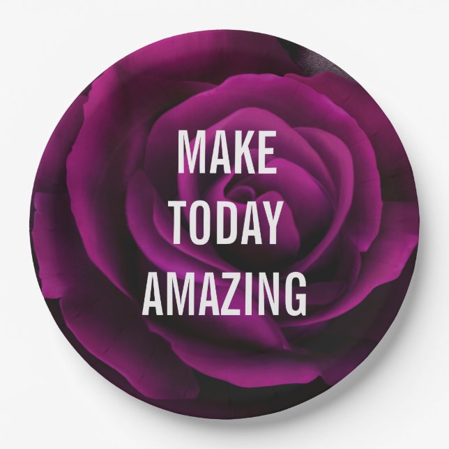 Make today Amazing Purple Rose Inspirational Paper Plate (Front)