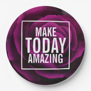 Make Today Amazing Quote - Photo of a Purple Rose Paper Plate