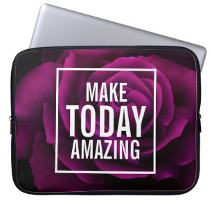 Make Today Amazing Text - Photo of a Purple Rose Laptop Sleeve