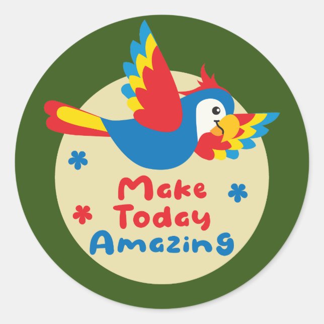 Make today awesome Kawaii colourful parrot flying Classic Round Sticker (Front)