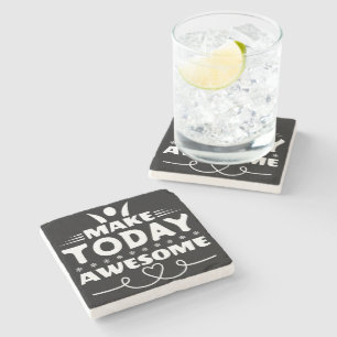 Make Today Awesome Retro Typography Stone Coaster
