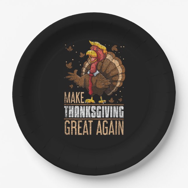 Make Turkey Great Again Funny Thanksgiving Trumpki Paper Plate (Front)